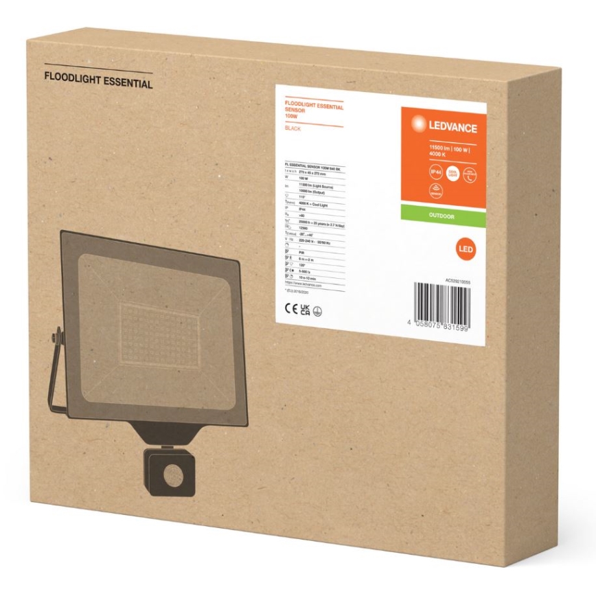 Ledvance - LED Refletor de Parede Exterior com Sensor FLOODLIGHT ESSENTIAL LED/100W/230V IP44