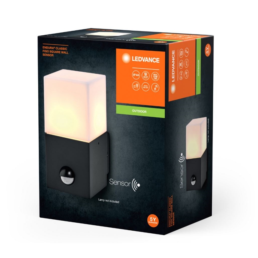 Ledvance - Luminária de parede exterior com sensor FIGO SQUARE 1xE27/20W/230V