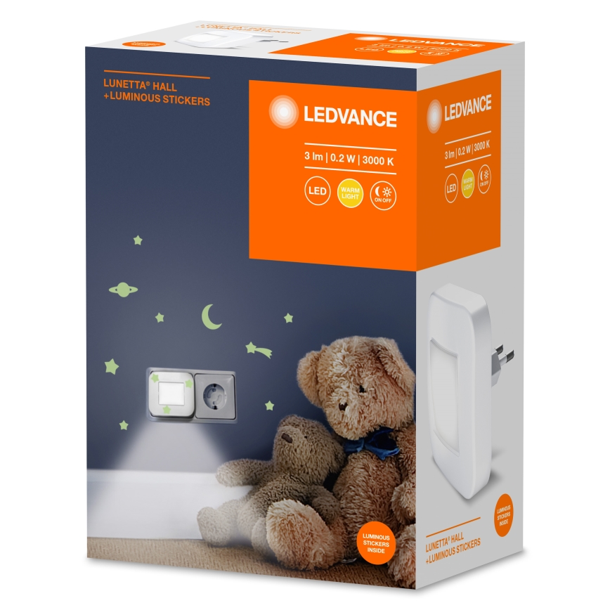 Ledvance - Luz noturna LED com sensor crepuscular LUNETTA LED/0,2W/230V