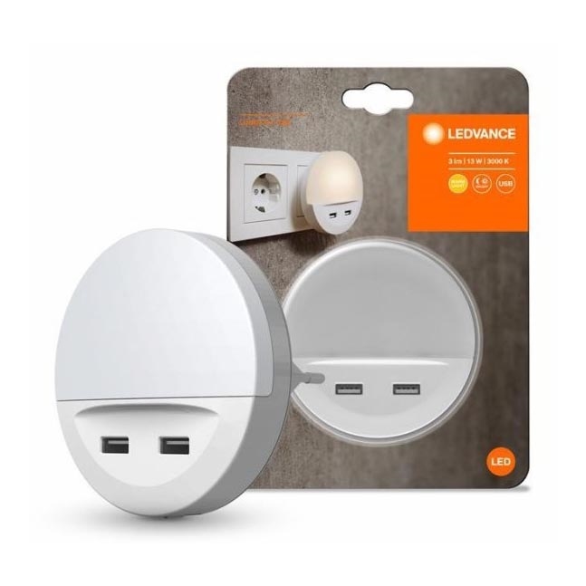 Ledvance - Luz noturna LED para tomada com sensor LUNETTA 2xUSB LED/13W/230V