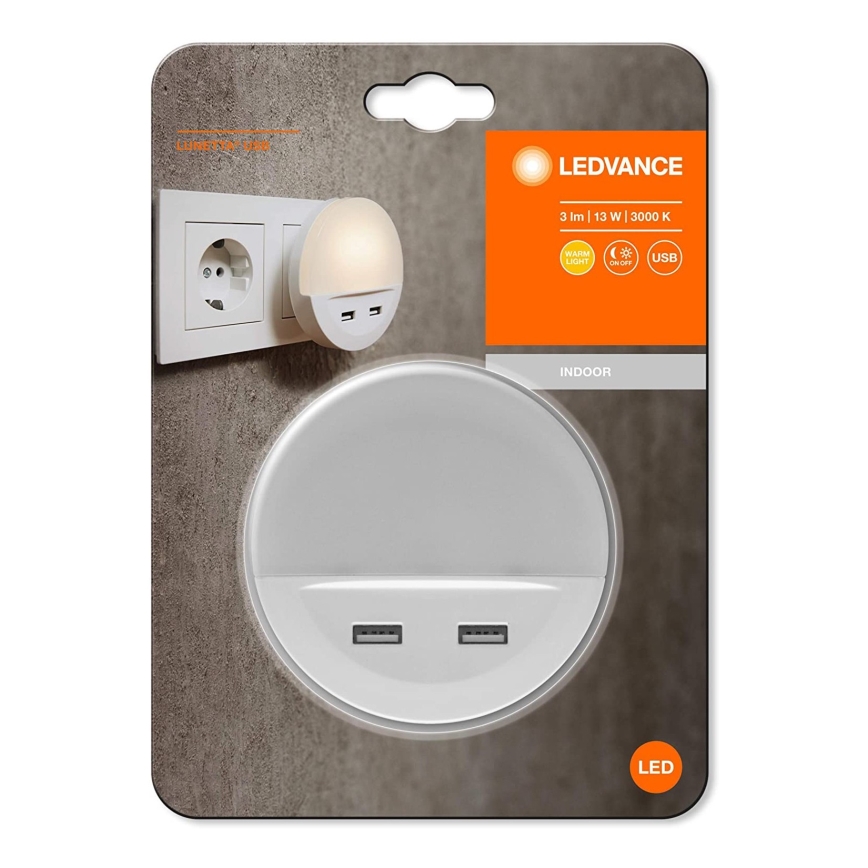 Ledvance - Luz noturna LED para tomada com sensor LUNETTA 2xUSB LED/13W/230V