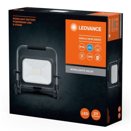 Ledvance - Projetor recarregável LED para exterior com dimmer WORKLIGHT BATTERY LED/30W/5V 2200 mAh IP54