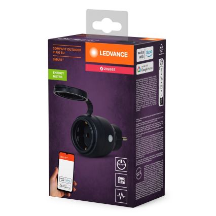 Ledvance - Tomada inteligente para exterior SMART+ 3680W/230V/Tipo F/SCHUKO 16A IP44 preto