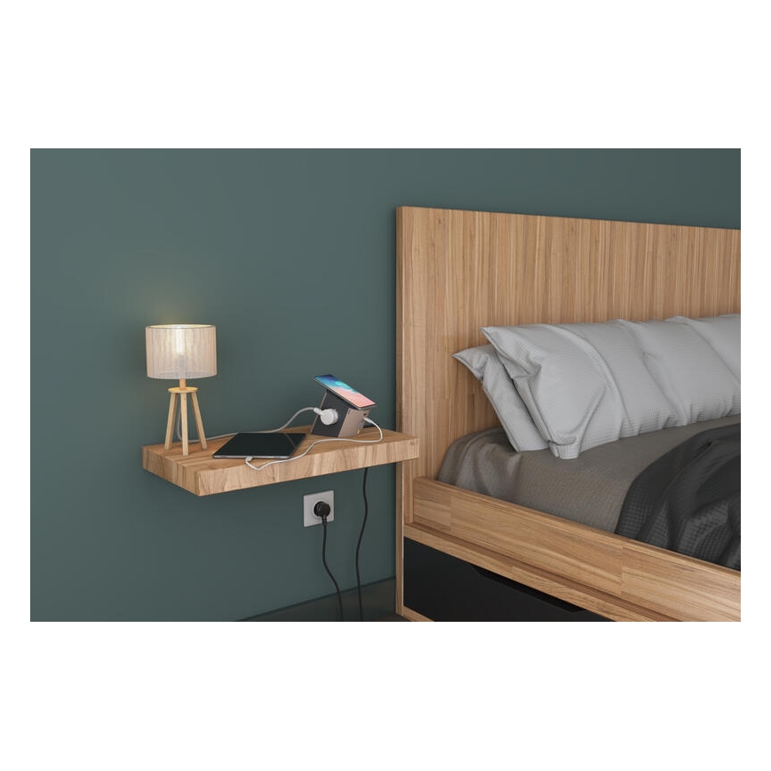 Legrand 049402 - Separador de tomadas com interruptor 2Z Tipo E + USB-A + USB-C e carregamento sem fios 10W 2m castanho