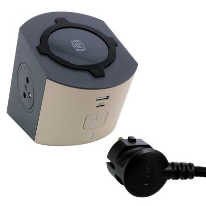 Legrand 049402 - Separador de tomadas com interruptor 2Z Tipo E + USB-A + USB-C e carregamento sem fios 10W 2m castanho