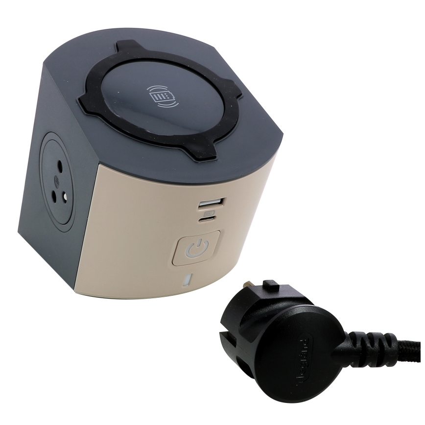 Legrand 049402 - Separador de tomadas com interruptor 2Z Tipo E + USB-A + USB-C e carregamento sem fios 10W 2m castanho