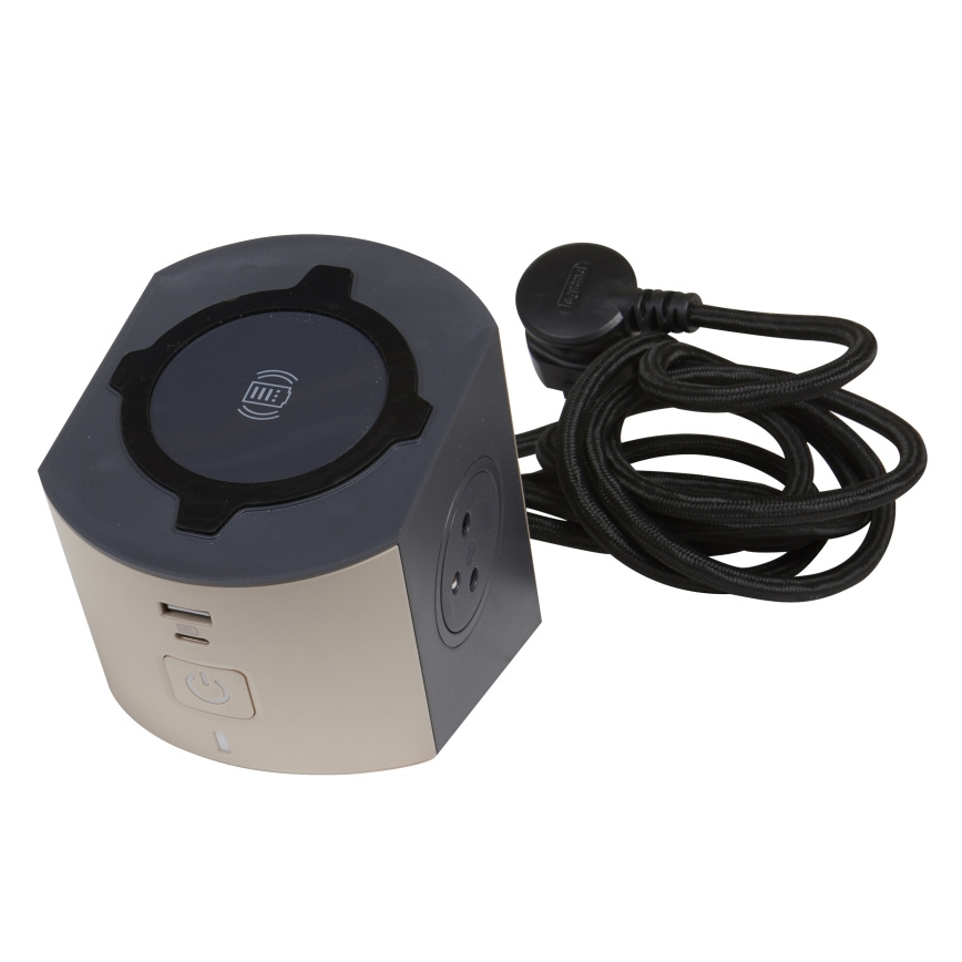 Legrand 049402 - Separador de tomadas com interruptor 2Z Tipo E + USB-A + USB-C e carregamento sem fios 10W 2m castanho