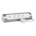 Legrand 049406 - Cabo de extensão 3 tomadas Tipo E + USB-A + USB-C 1m prateado/branco