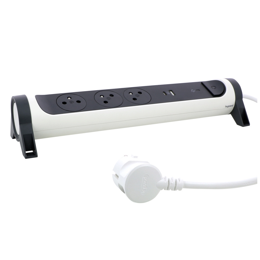 Legrand 049416 - Cabo de extensão com interruptor 3Z Tipo E + USB-A + USB-C 1,5m