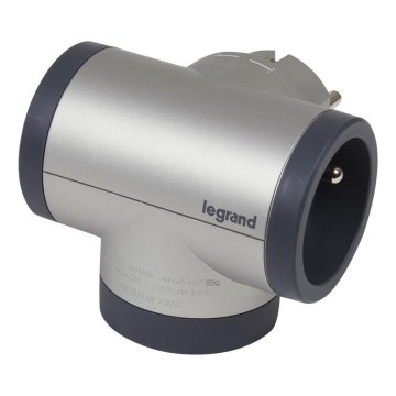 Legrand 049439 - Divisor de tomadas rotativo 2Z Tipo E + USB-A + USB-C prateado/preto