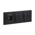Legrand - 2x Interruptor de série duplo n.º 5 e tomada doméstica SCHUKO com moldura SUNO 250V pretos