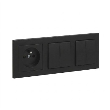 Legrand - 2x Interruptor duplo da série n.º 5 e tomada doméstica com moldura SUNO 250V preta
