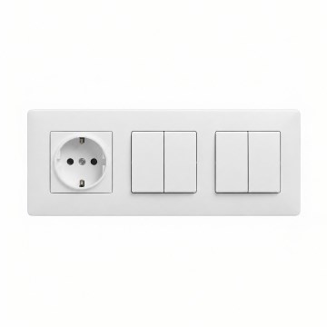 Legrand - 2x interruptor duplo de série n.º 5 e tomada doméstica SCHUKO com moldura NILOE STEP 250 V branca