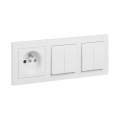 Legrand - 2x Interruptor duplo em série č. 5 e tomada residencial com moldura SUNO 250V branca