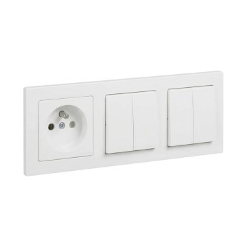 Legrand - 2x Interruptor duplo em série č. 5 e tomada residencial com moldura SUNO 250V branca