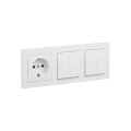 Legrand - 2x Interruptor duplo série n.º 5 e tomada doméstica SCHUKO com moldura SUNO 250V branco