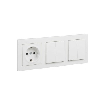 Legrand - 2x Interruptor duplo série n.º 5 e tomada doméstica SCHUKO com moldura SUNO 250V branco