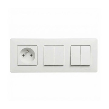 Legrand - 2x interruptores duplos em série n.º 5 e tomada doméstica com moldura NILOE STEP 250V branca