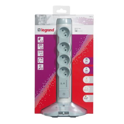 Legrand 50014 - Coluna de tomadas exterior com ficha 230V/16A, 4x2P+T + 3xUSB, 2M