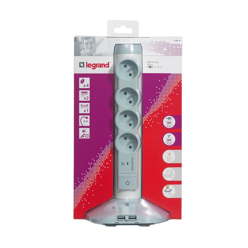 Legrand 50014 - Coluna de tomadas exterior com ficha 230V/16A, 4x2P+T + 3xUSB, 2M