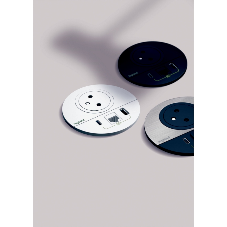 Legrand 654708 - Coluna de tomadas para tampo de mesa 1x230V + USB-A + USB-C + RJ45