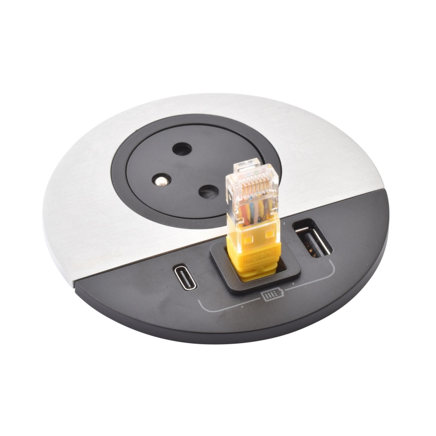 Legrand 654708 - Coluna de tomadas para tampo de mesa 1x230V + USB-A + USB-C + RJ45