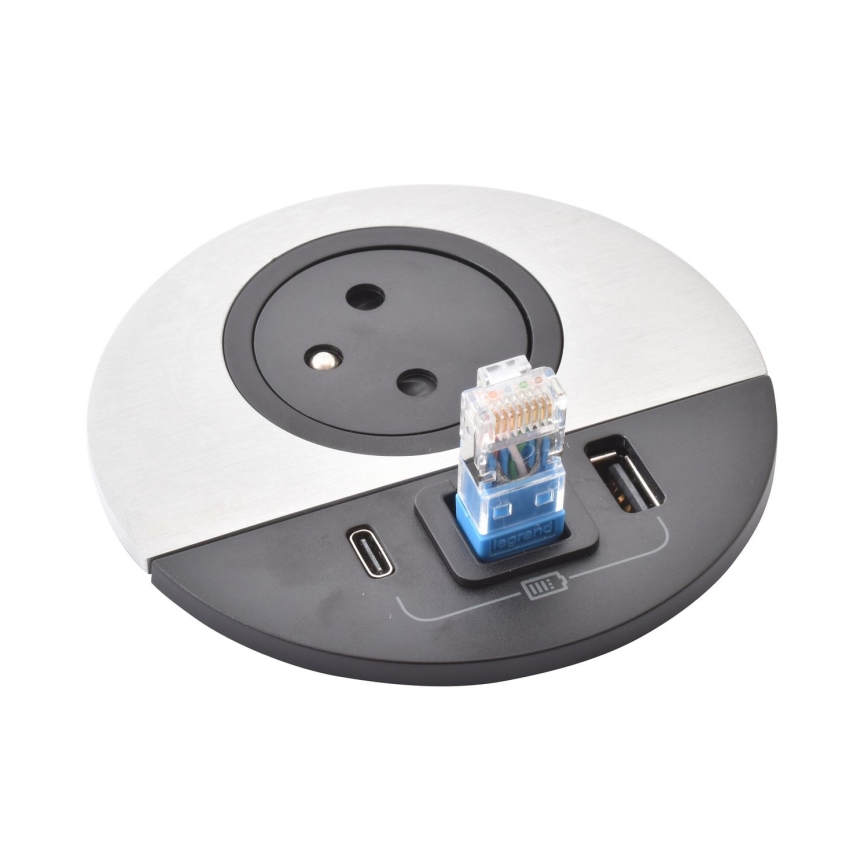 Legrand 654708 - Coluna de tomadas para tampo de mesa 1x230V + USB-A + USB-C + RJ45