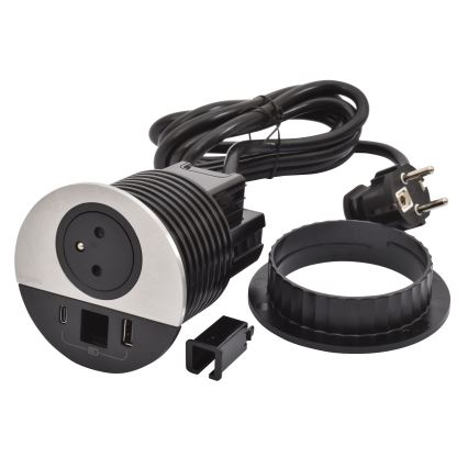 Legrand 654708 - Coluna de tomadas para tampo de mesa 1x230V + USB-A + USB-C + RJ45