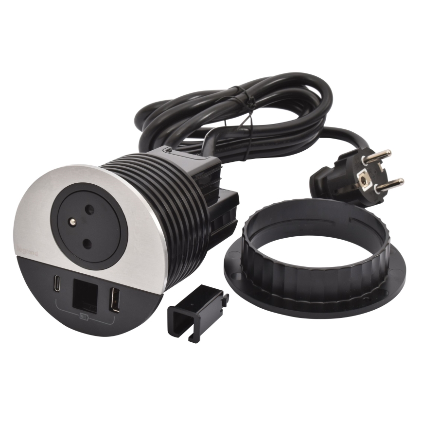 Legrand 654708 - Coluna de tomadas para tampo de mesa 1x230V + USB-A + USB-C + RJ45