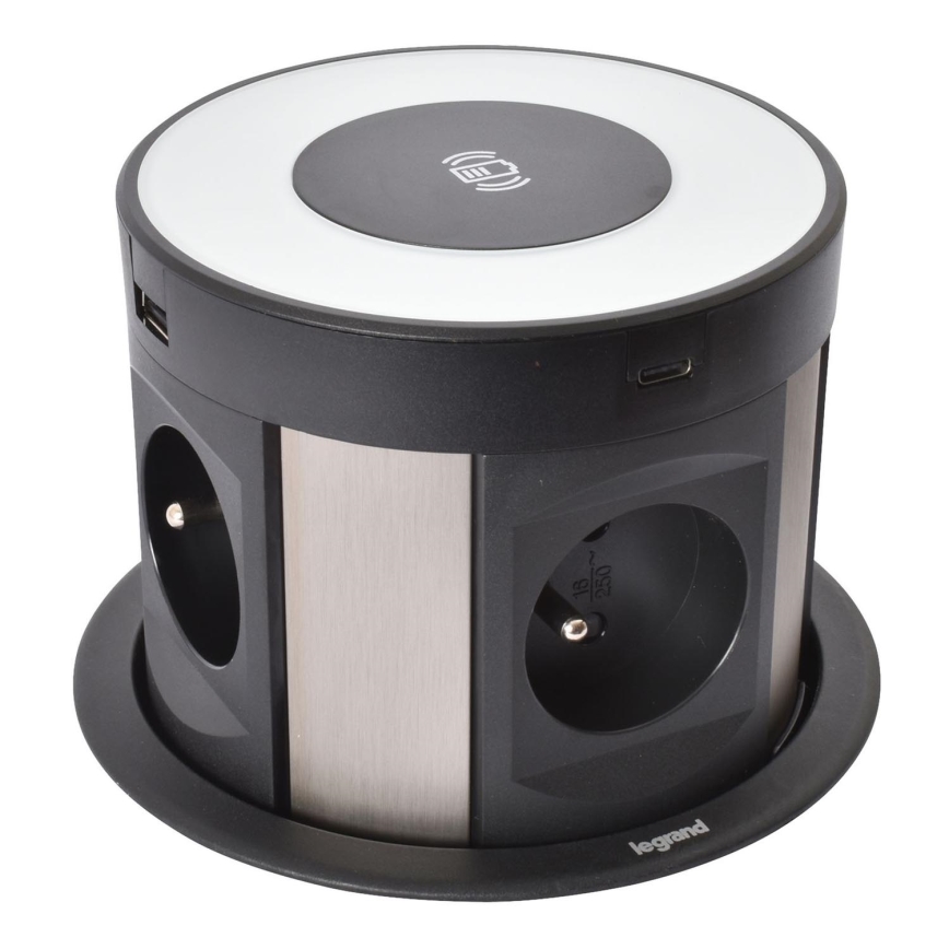 Legrand 654981 - Coluna de tomadas para tampo de mesa 4x230V + 2xUSB-A + 2xUSB-C + carregamento sem fios