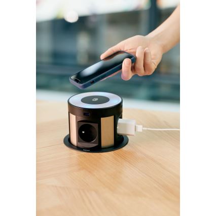 Legrand 654981 - Coluna de tomadas para tampo de mesa 4x230V + 2xUSB-A + 2xUSB-C + carregamento sem fios