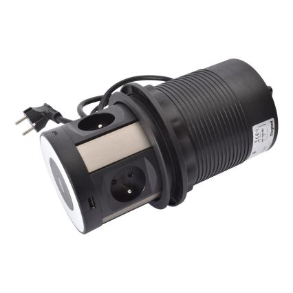 Legrand 654981 - Coluna de tomadas para tampo de mesa 4x230V + 2xUSB-A + 2xUSB-C + carregamento sem fios
