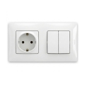Legrand - Interruptor duplo de série n.º 5 e tomada doméstica SCHUKO com moldura NILOE 250V branca
