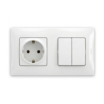 Legrand - Interruptor duplo de série n.º 5 e tomada doméstica SCHUKO com moldura NILOE 250V branca
