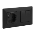 Legrand - Interruptor duplo para escadas 6+6 e tomada doméstica SCHUKO com moldura NILOE STEP 250V preta