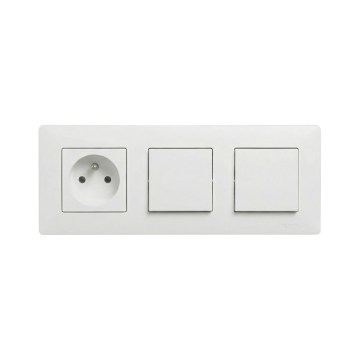 Legrand - Interruptor duplo unipolar n.º 1 e tomada doméstica com moldura NILOE STEP 250V branca