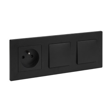 Legrand - Interruptor duplo unipolar n.º 1 e tomada doméstica com moldura NILOE STEP 250V preto