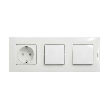 Legrand - Interruptor duplo unipolar n.º 1 e tomada doméstica SCHUKO com moldura NILOE, 250 V, branco