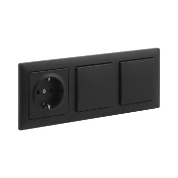 Legrand - Interruptor duplo unipolar n.º 1 e tomada doméstica SCHUKO com moldura SUNO 250V preta