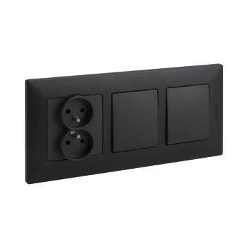 Legrand - Interruptor duplo unipolar n.º 1 e tomada dupla com moldura NILOE 250V preta