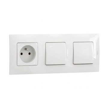 Legrand - Interruptor unipolar duplo n.º 1 e tomada doméstica com moldura NILOE 250V branca