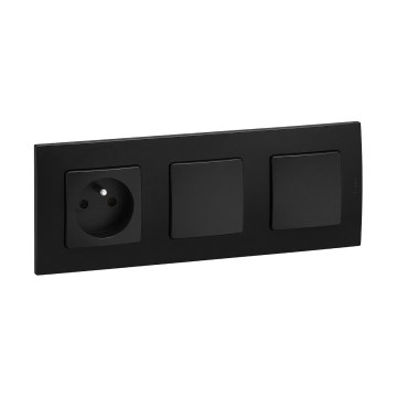 Legrand - Interruptor unipolar duplo n.º 1 e tomada doméstica com moldura NILOE 250V em preto