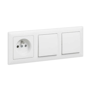 Legrand - Interruptor unipolar duplo n.º 1 e tomada doméstica com moldura SUNO 250V branca