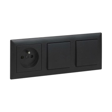 Legrand - Interruptor unipolar duplo n.º 1 e tomada doméstica com moldura SUNO 250V preta