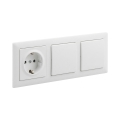 Legrand - Interruptor unipolar duplo n.º 1 e tomada doméstica SCHUKO com moldura SUNO 250V branca