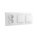 Legrand - Interruptor unipolar duplo n.º 1 e tomada dupla doméstica com moldura NILOE 250V branca