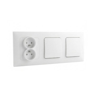Legrand - Interruptor unipolar duplo n.º 1 e tomada dupla doméstica com moldura NILOE 250V branca