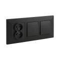 Legrand - Interruptor unipolar duplo n.º 1 e tomada dupla doméstica com moldura NILOE STEP 250V preta