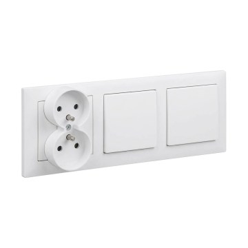 Legrand - Interruptor unipolar duplo nº 1 e tomada dupla residencial com moldura SUNO 250V branca