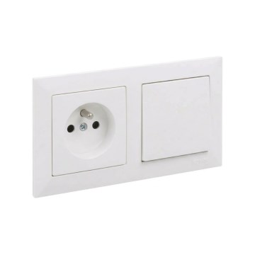 Legrand - Interruptor unipolar n.º 1 e tomada doméstica com moldura SUNO 250V branca
